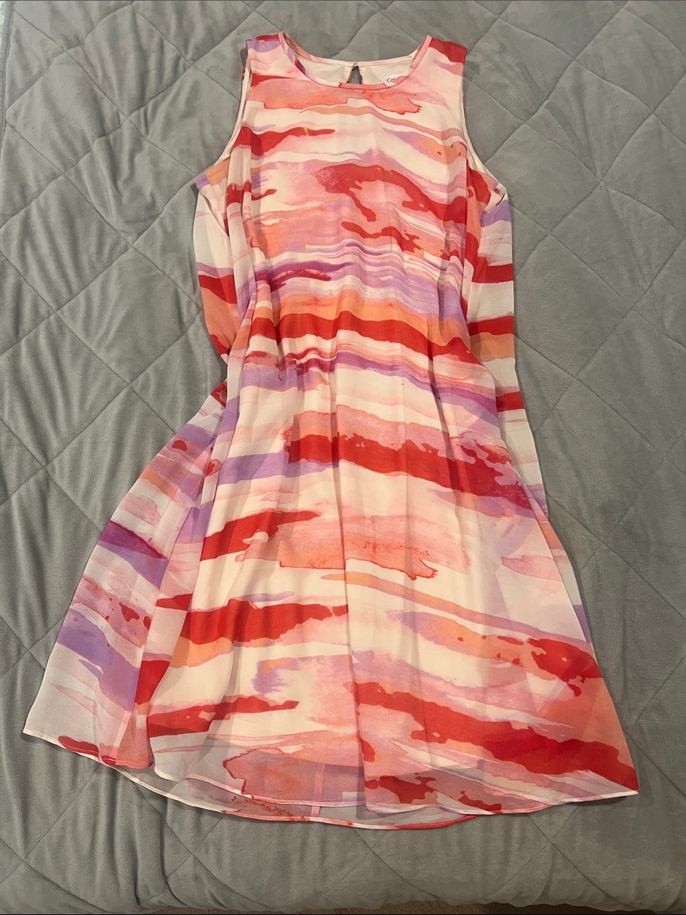 Calvin Klein Watercolor Stripe Sleeveless  Dress - Coral, Pink & Lavender